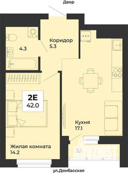 1-к квартира, вторичка, 42м2, 14/25 этаж