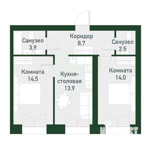 2-к квартира, вторичка, 57м2, 3/4 этаж