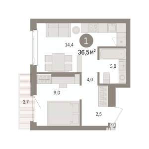 1-к квартира, вторичка, 37м2, 10/25 этаж