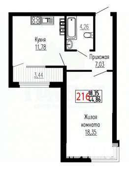 1-к квартира, сданный дом, 45м2, 17/27 этаж