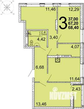 3-к квартира, вторичка, 69м2, 10/10 этаж