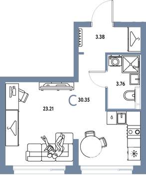 Студия квартира, вторичка, 30м2, 10/24 этаж