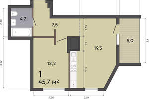 1-к квартира, вторичка, 46м2, 18/19 этаж