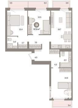 3-к квартира, вторичка, 97м2, 5/7 этаж