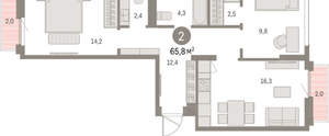 2-к квартира, вторичка, 66м2, 4/9 этаж