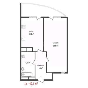 1-к квартира, вторичка, 50м2, 14/16 этаж