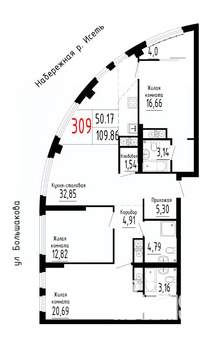 3-к квартира, строящийся дом, 110м2, 16/25 этаж