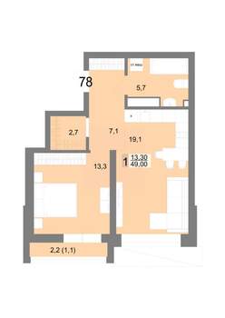 1-к квартира, вторичка, 49м2, 13/25 этаж