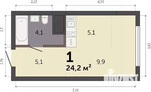 Студия квартира, строящийся дом, 24м2, 10/32 этаж
