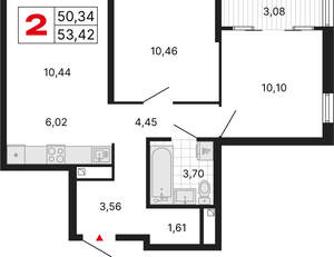 2-к квартира, вторичка, 53м2, 16/25 этаж