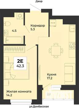 2-к квартира, строящийся дом, 42м2, 6/25 этаж