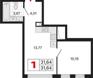 1-к квартира, вторичка, 32м2, 14/25 этаж