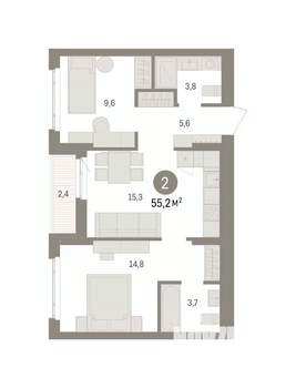 2-к квартира, вторичка, 55м2, 2/7 этаж