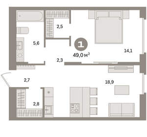 1-к квартира, вторичка, 49м2, 16/16 этаж