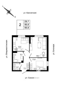 2-к квартира, вторичка, 57м2, 6/24 этаж