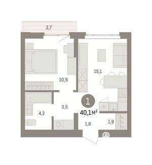 1-к квартира, вторичка, 40м2, 4/7 этаж