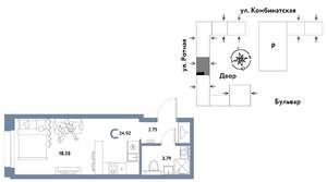 Студия квартира, вторичка, 25м2, 12/21 этаж