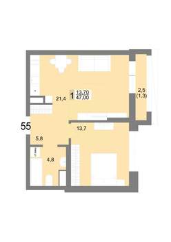 1-к квартира, вторичка, 47м2, 10/25 этаж