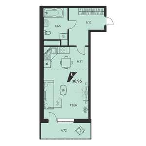 1-к квартира, вторичка, 31м2, 13/25 этаж