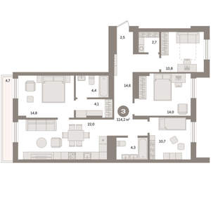 4-к квартира, вторичка, 114м2, 9/9 этаж