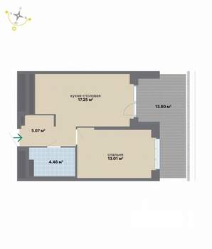 1-к квартира, вторичка, 54м2, 3/9 этаж