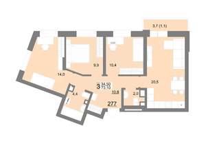 3-к квартира, строящийся дом, 73м2, 9/26 этаж