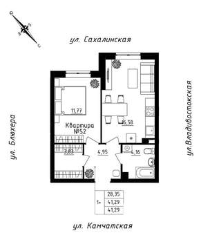 1-к квартира, строящийся дом, 41м2, 5/25 этаж