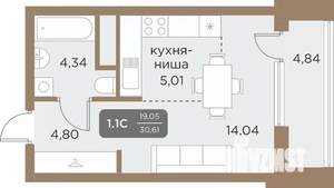 Студия квартира, строящийся дом, 31м2, 24/24 этаж