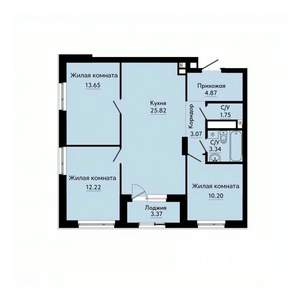 3-к квартира, строящийся дом, 77м2, 2/30 этаж
