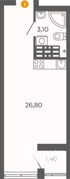 Студия квартира, строящийся дом, 27м2, 23/26 этаж