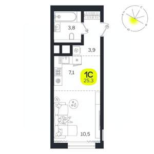 1-к квартира, вторичка, 25м2, 6/27 этаж