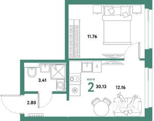 2-к квартира, строящийся дом, 30м2, 4/21 этаж