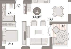 1-к квартира, вторичка, 55м2, 9/9 этаж
