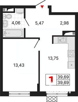 1-к квартира, вторичка, 40м2, 2/25 этаж