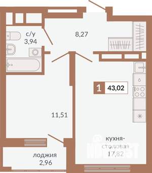 1-к квартира, вторичка, 43м2, 29/31 этаж