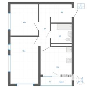 2-к квартира, вторичка, 52м2, 20/22 этаж