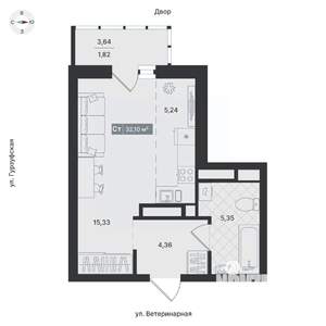 Студия квартира, вторичка, 32м2, 12/24 этаж