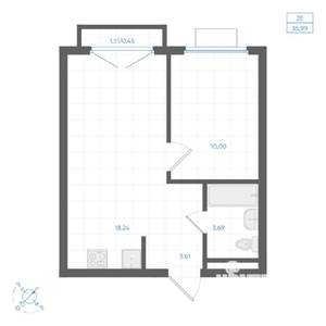 2-к квартира, вторичка, 36м2, 4/4 этаж