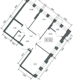 3-к квартира, вторичка, 74м2, 1/27 этаж