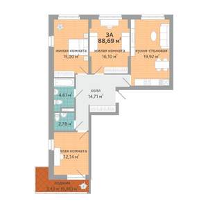 3-к квартира, вторичка, 88м2, 4/25 этаж