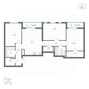 3-к квартира, вторичка, 99м2, 32/32 этаж