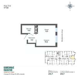 Студия квартира, вторичка, 25м2, 13/25 этаж