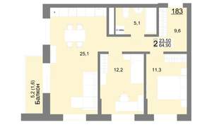 2-к квартира, вторичка, 65м2, 21/26 этаж