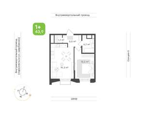 1-к квартира, вторичка, 44м2, 18/24 этаж