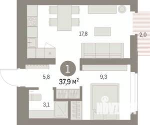 1-к квартира, вторичка, 38м2, 5/9 этаж