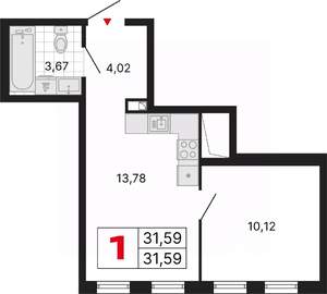 1-к квартира, вторичка, 32м2, 20/25 этаж