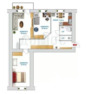 3-к квартира, вторичка, 60м2, 4/9 этаж
