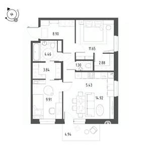 3-к квартира, строящийся дом, 65м2, 22/22 этаж