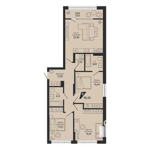 3-к квартира, вторичка, 95м2, 3/22 этаж