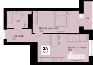 1-к квартира, строящийся дом, 36м2, 24/25 этаж